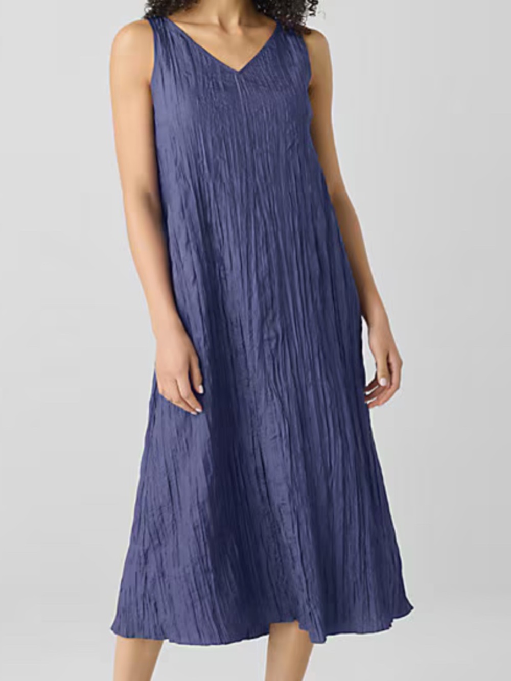 Eileen Fisher v neck crushed silk midi dress size large